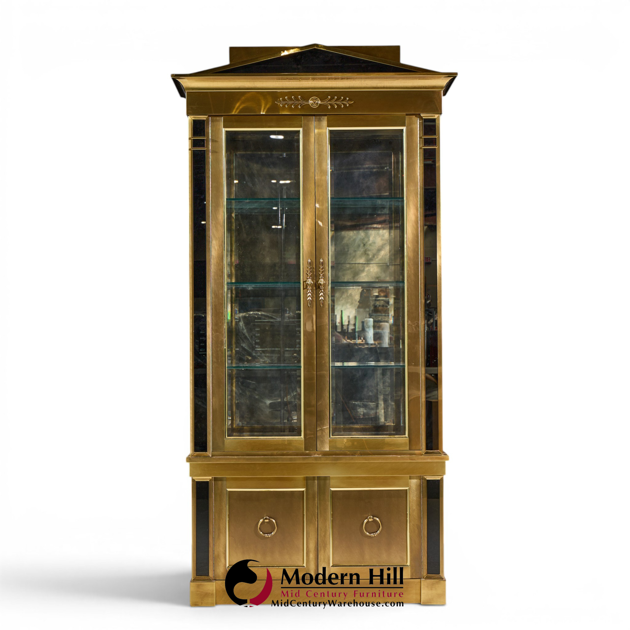 mastercraft neoclassical brass and glass vitrine cabinet