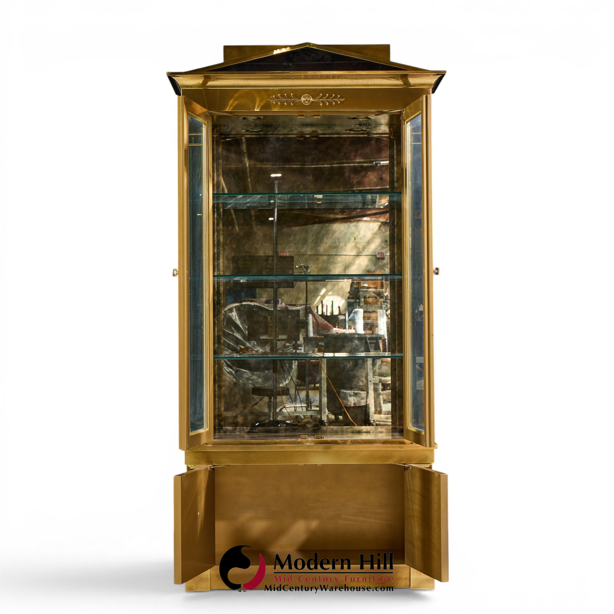 mastercraft neoclassical brass and glass vitrine cabinet