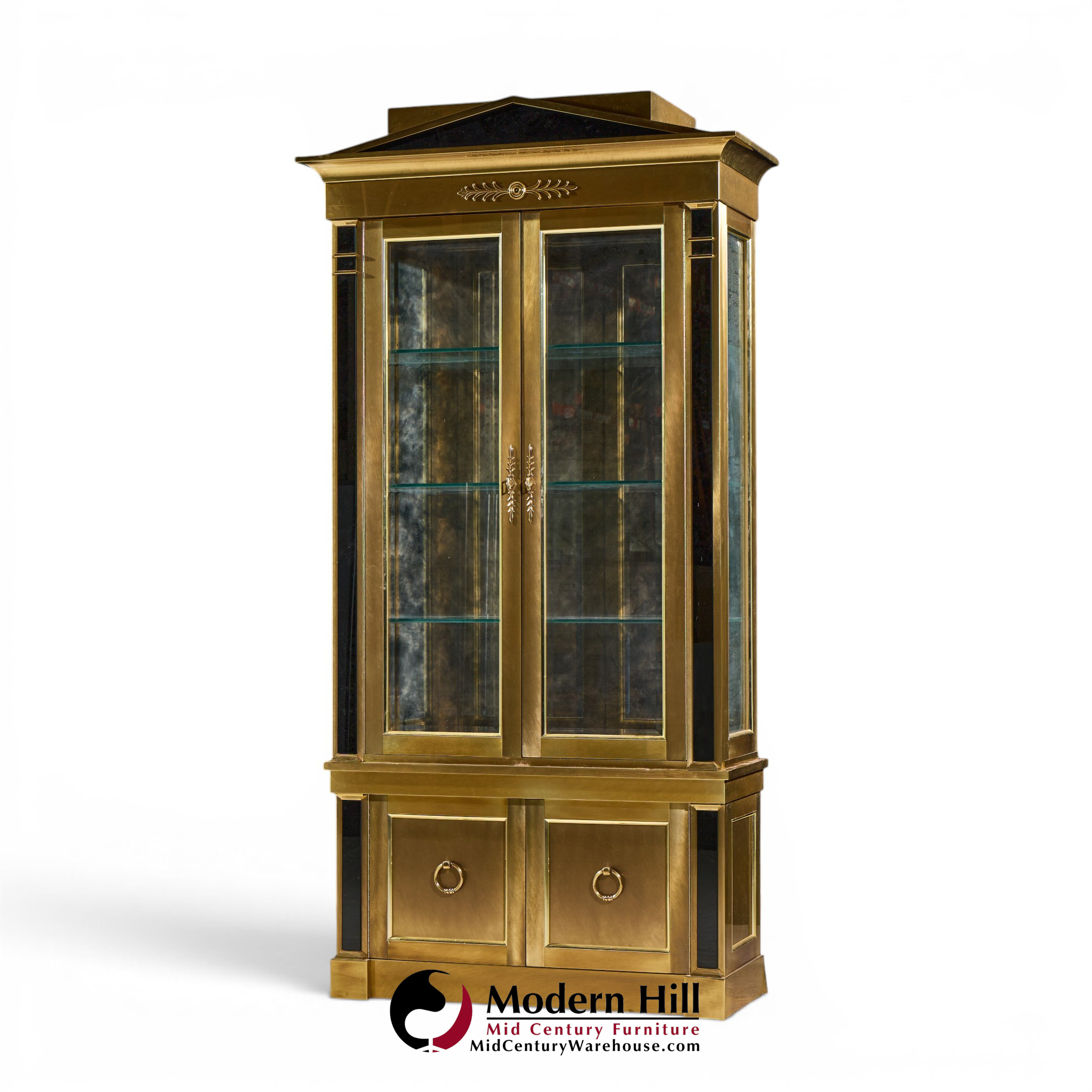 mastercraft neoclassical brass and glass vitrine cabinet