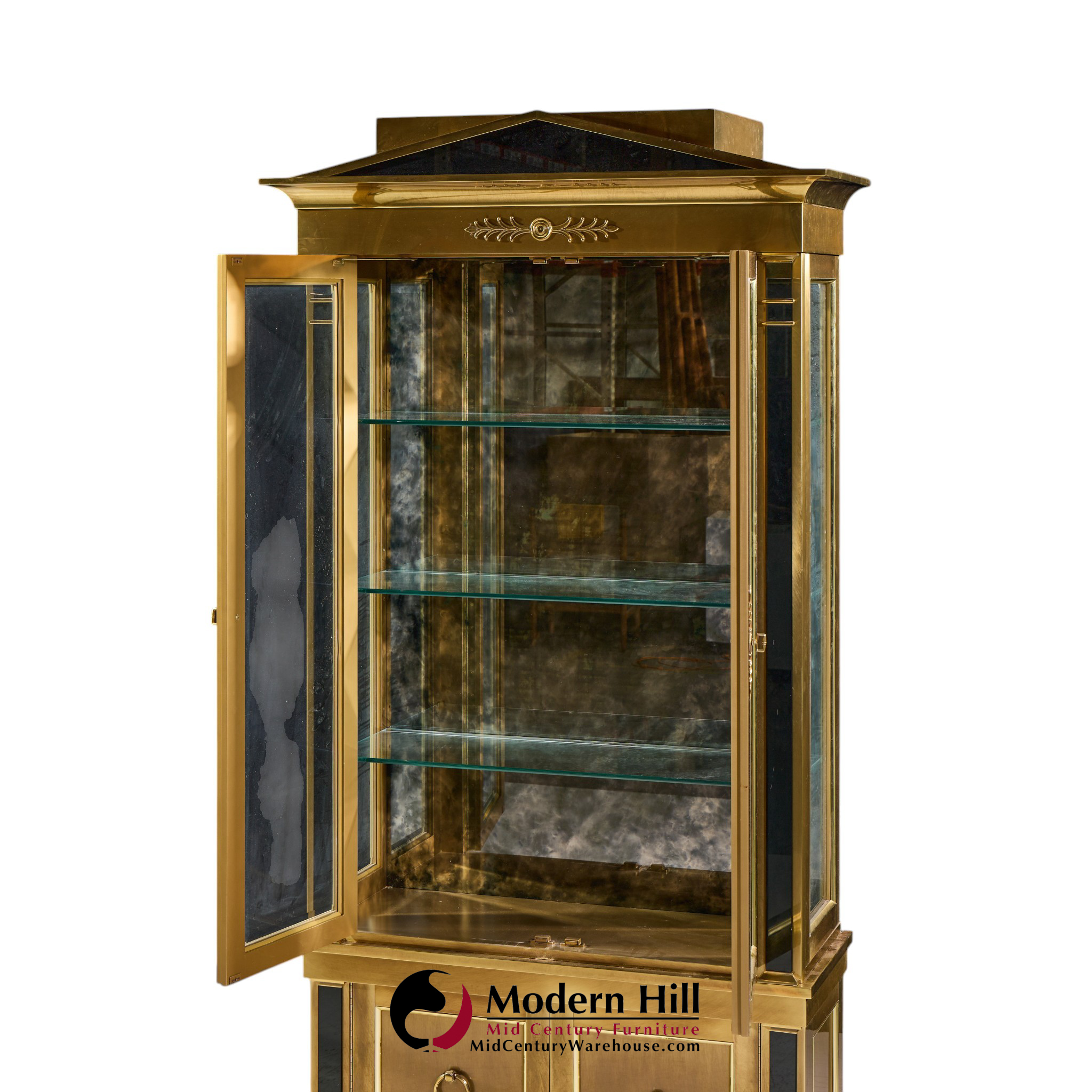 mastercraft neoclassical brass and glass vitrine cabinet