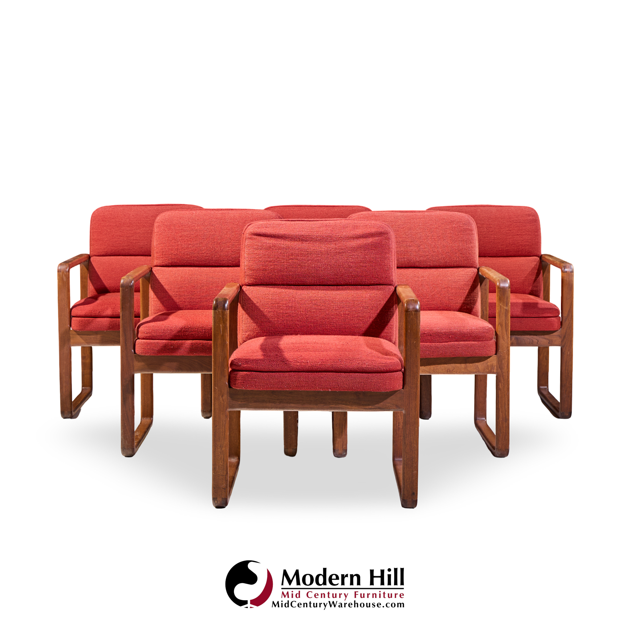 Milo Baughman Style Mid Century Oak Dining Chairs - Set of 6