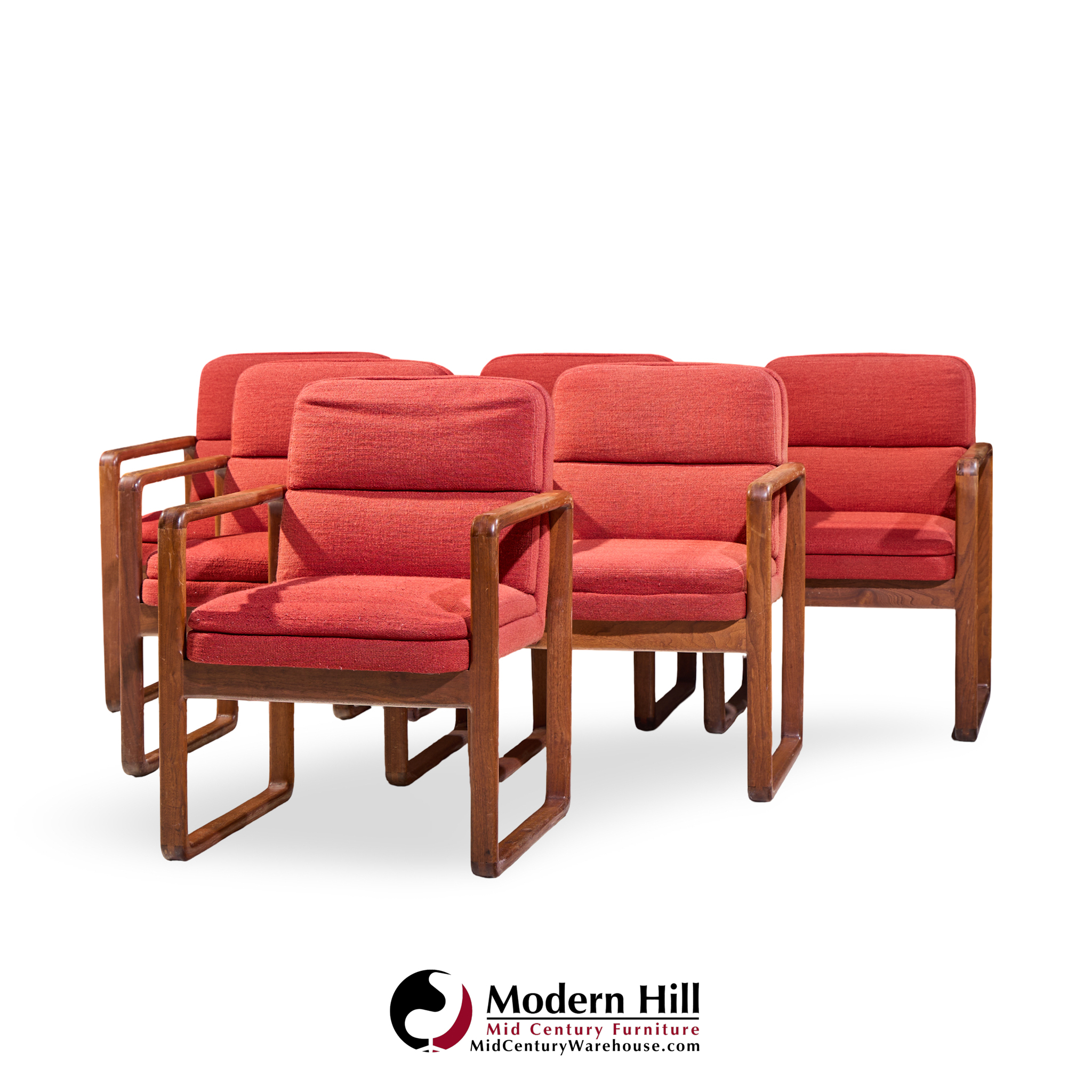 Milo Baughman Style Mid Century Oak Dining Chairs - Set of 6