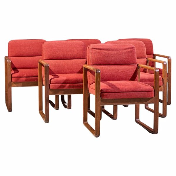 Milo Baughman Style Mid Century Oak Dining Chairs - Set of 6