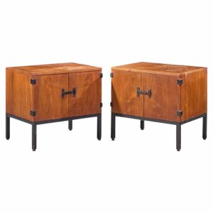 Milo Baughman for Directional Mid Century Walnut Nightstands - Pair