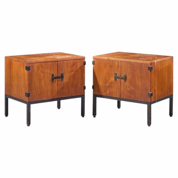 milo baughman for directional mid century walnut nightstands - pair