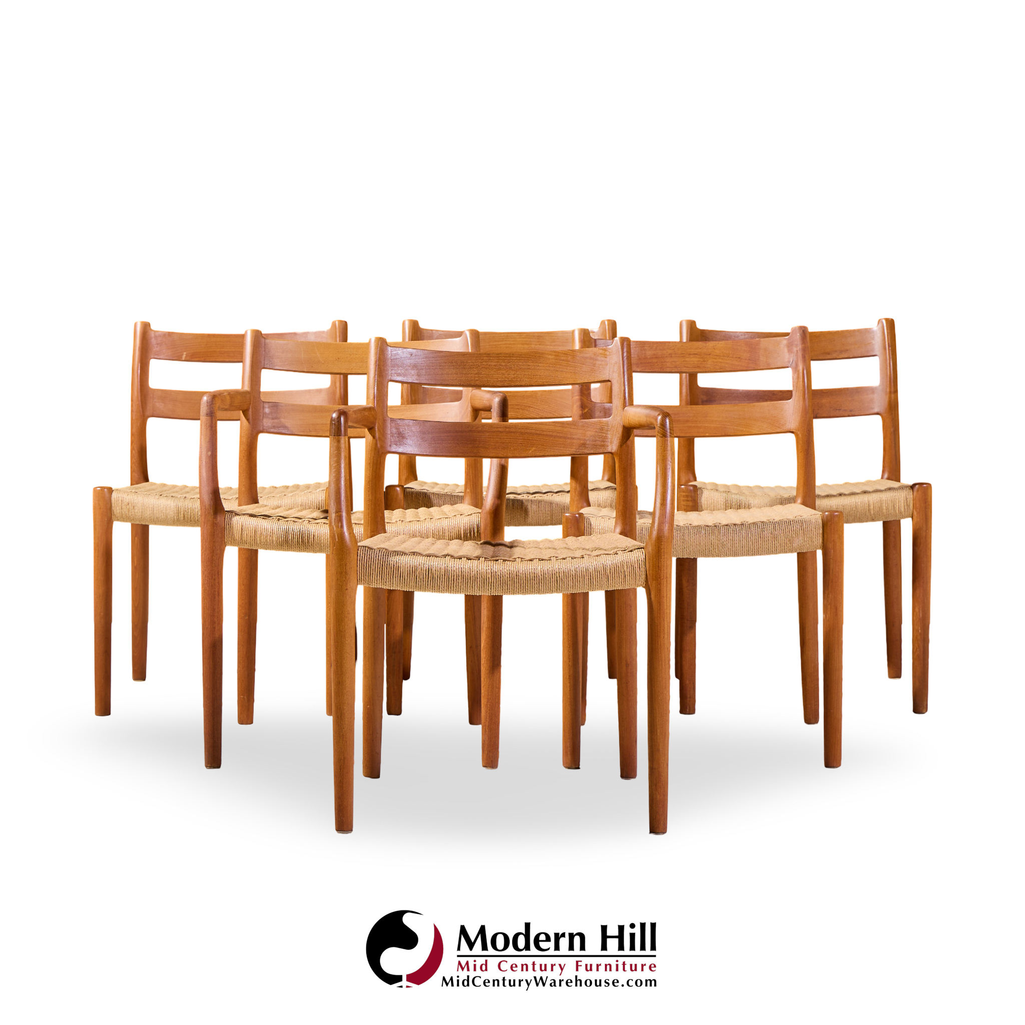 niels møller models 84 and 67 mid century danish teak and rope dining chairs - set of 6