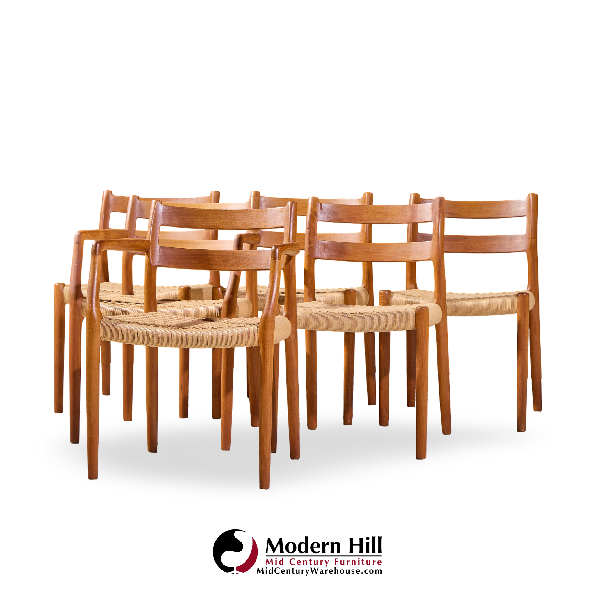 niels møller models 84 and 67 mid century danish teak and rope dining chairs - set of 6