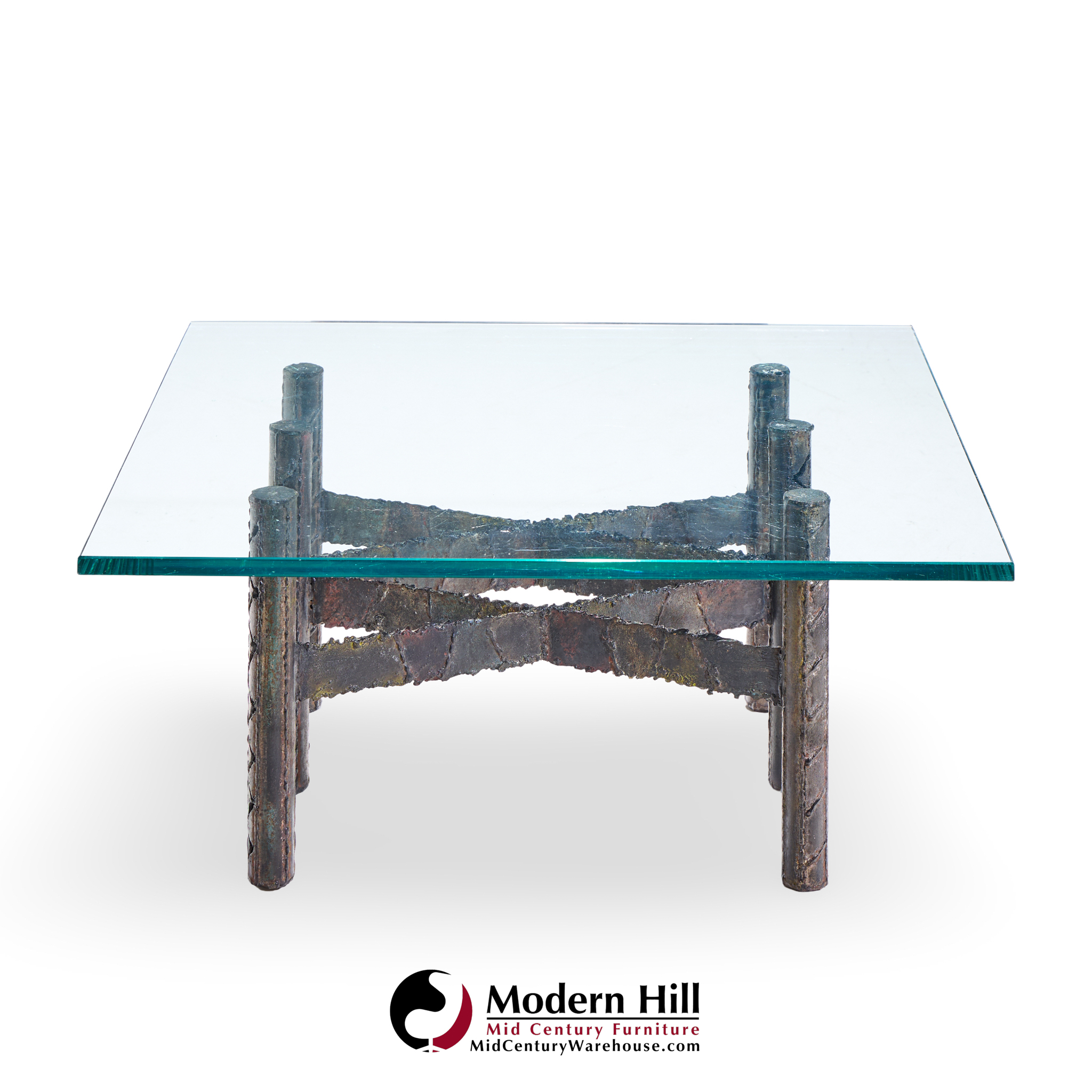 Paul Evans Brutalist Mid Century Patinated Steel and Bronze Coffee Table