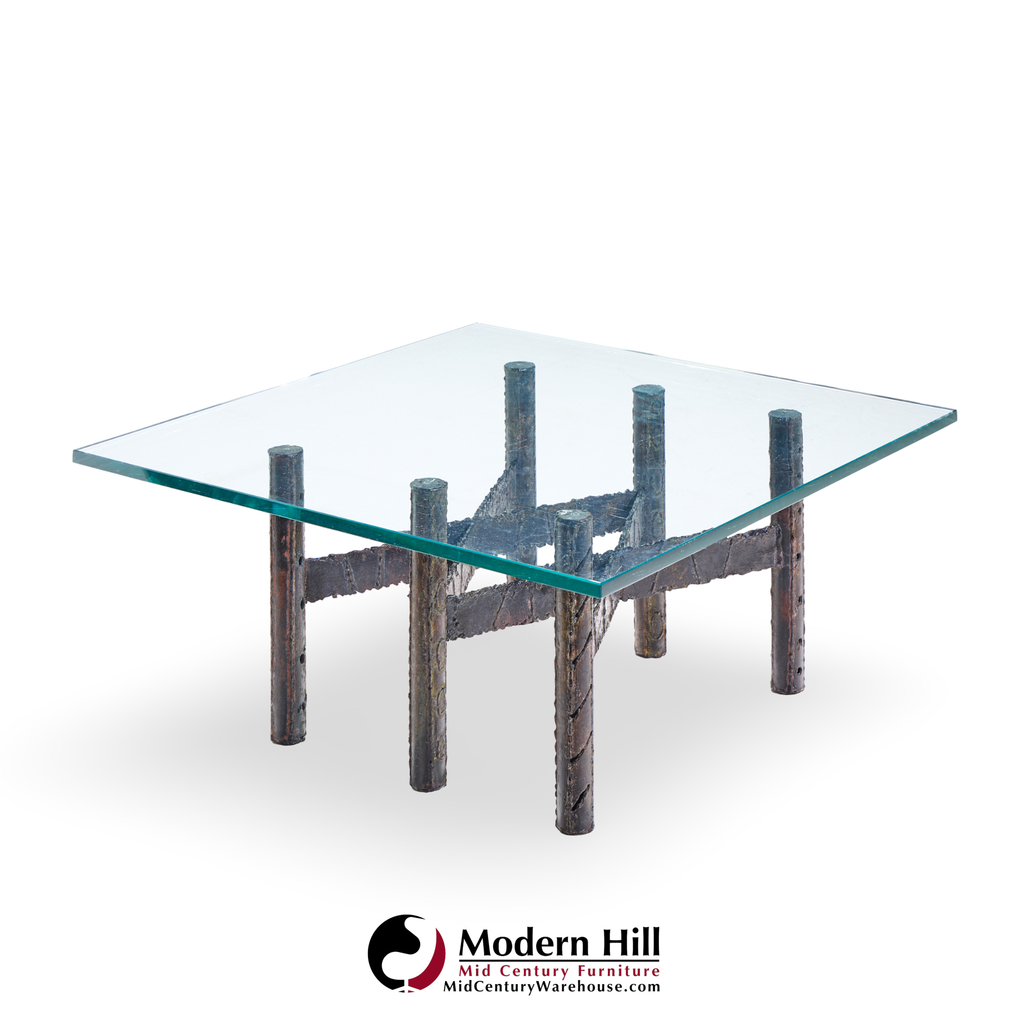 Paul Evans Brutalist Mid Century Patinated Steel and Bronze Coffee Table