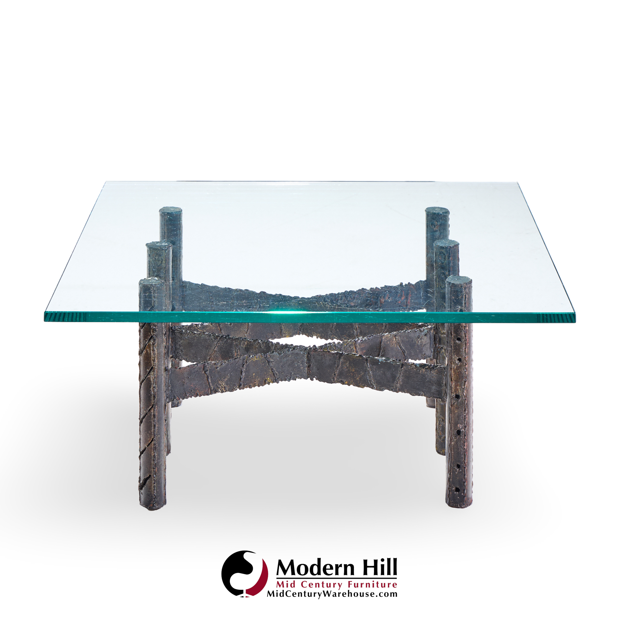 Paul Evans Brutalist Mid Century Patinated Steel and Bronze Coffee Table
