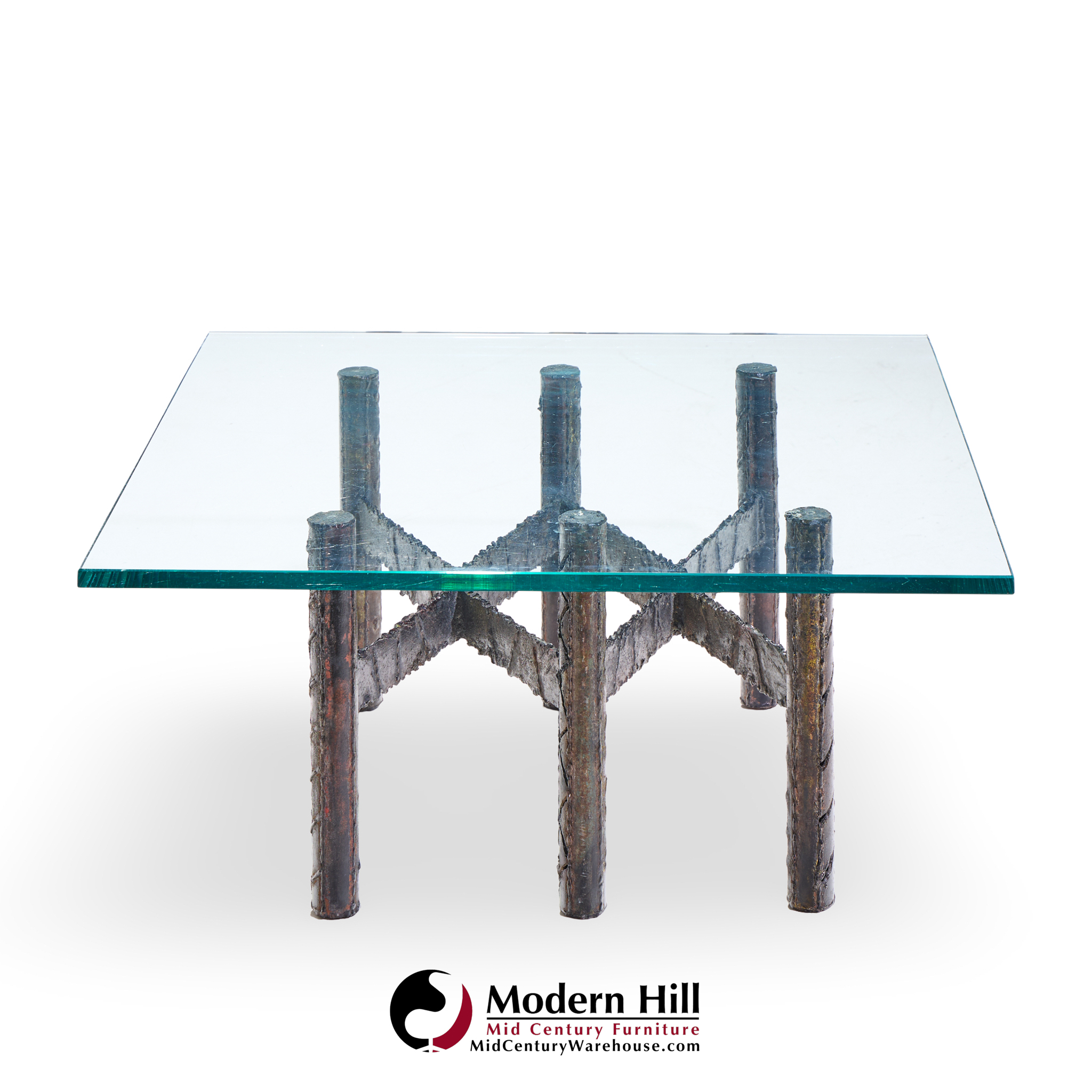 Paul Evans Brutalist Mid Century Patinated Steel and Bronze Coffee Table
