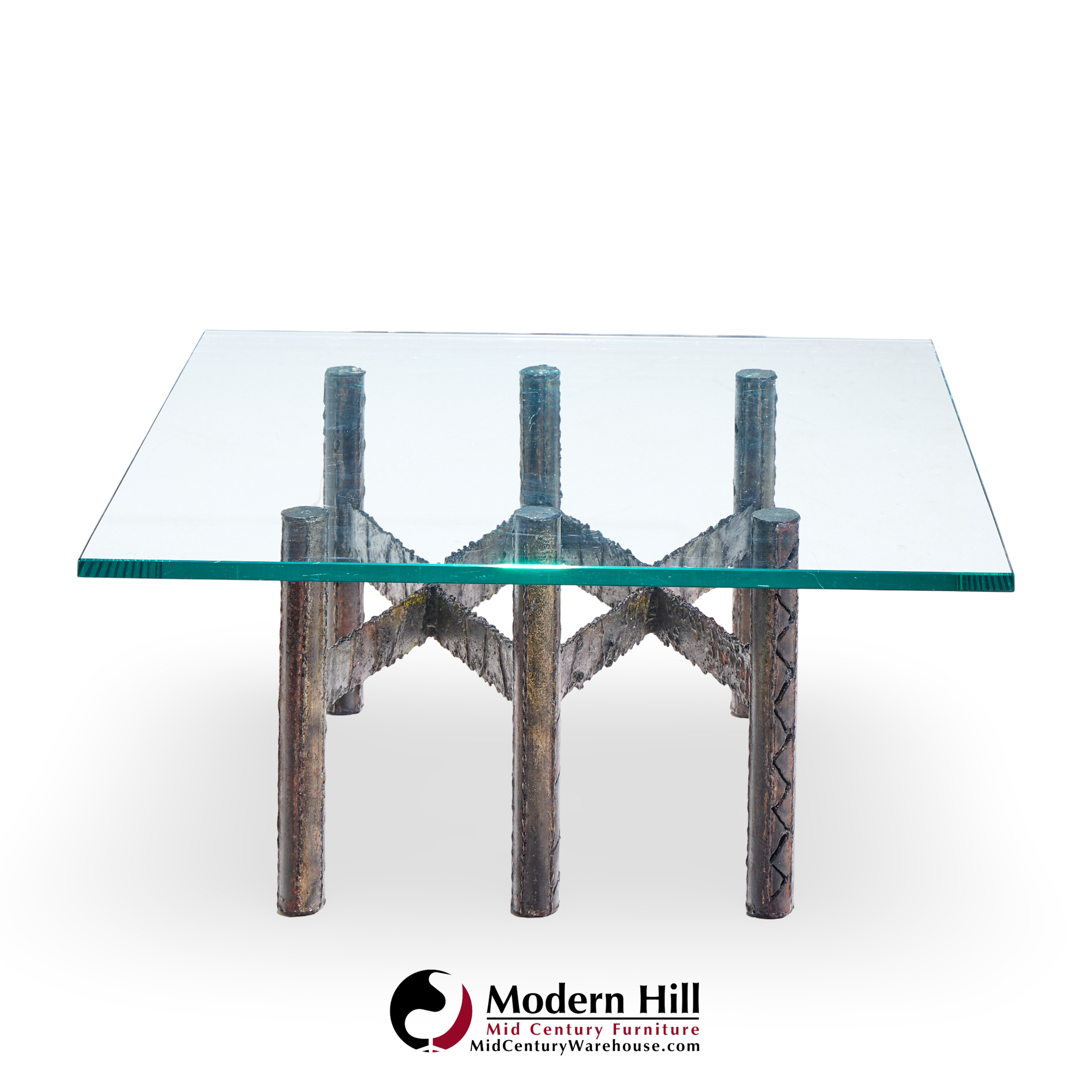 Paul Evans Brutalist Mid Century Patinated Steel and Bronze Coffee Table