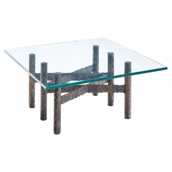 Paul Evans Brutalist Mid Century Patinated Steel and Bronze Coffee Table
