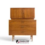 paul mccobb style furnette mid century walnut and brass highboy dresser