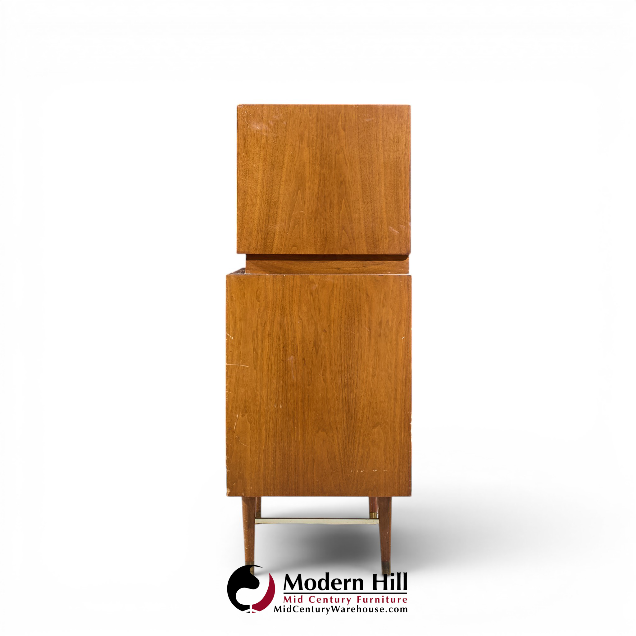 paul mccobb style furnette mid century walnut and brass highboy dresser