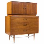 paul mccobb style furnette mid century walnut and brass highboy dresser