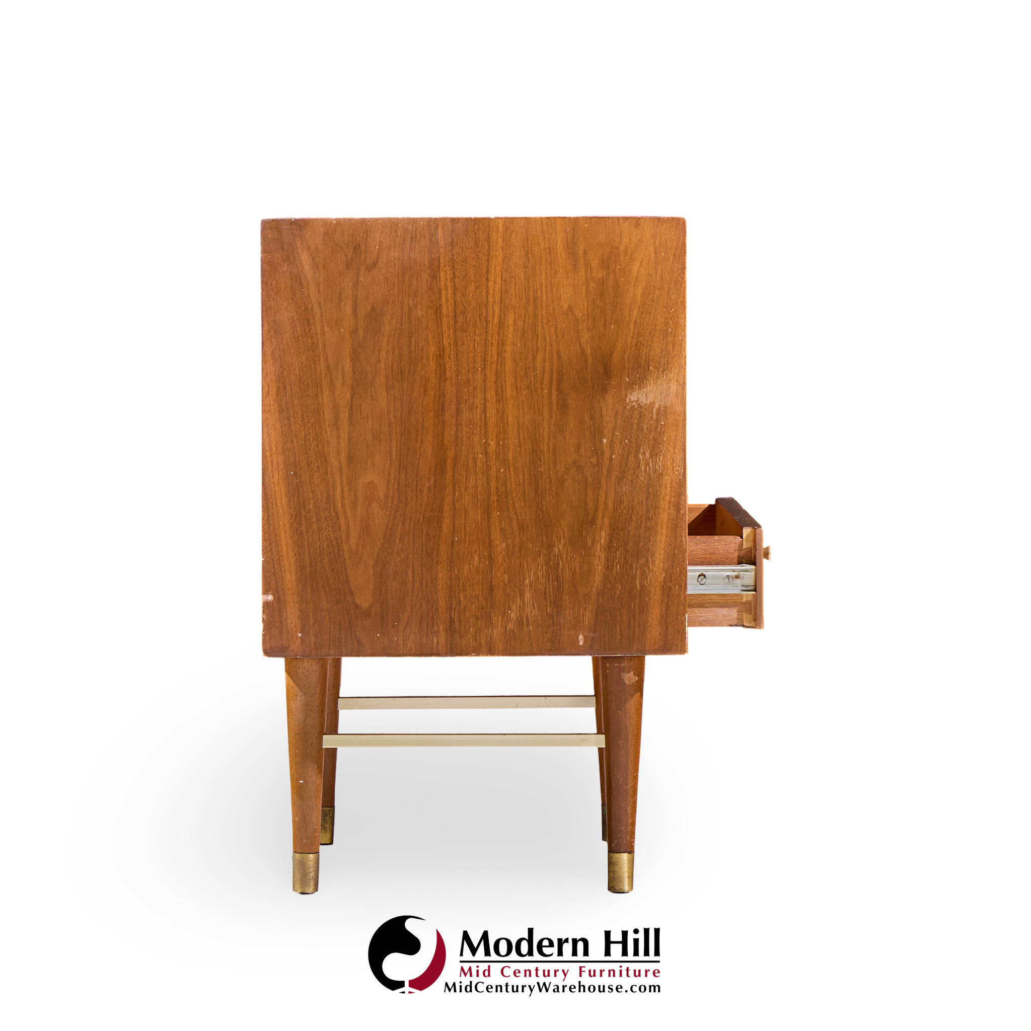 Paul Mccobb Style Furnette Mid Century Walnut and Brass Nightstands - Pair