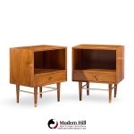 Paul Mccobb Style Furnette Mid Century Walnut and Brass Nightstands - Pair
