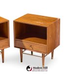 Paul Mccobb Style Furnette Mid Century Walnut and Brass Nightstands - Pair