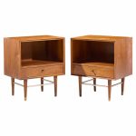 Paul Mccobb Style Furnette Mid Century Walnut and Brass Nightstands - Pair