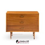 Paul Mccobb Style Furnette Mid Century Walnut and Brass Three Drawer Dresser