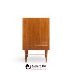 Paul Mccobb Style Furnette Mid Century Walnut and Brass Three Drawer Dresser