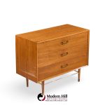 Paul Mccobb Style Furnette Mid Century Walnut and Brass Three Drawer Dresser