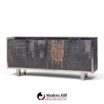 Pia Manu Brutalist Mid Century Steel, Chrome and Glass Credenza