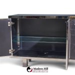 Pia Manu Brutalist Mid Century Steel, Chrome and Glass Credenza