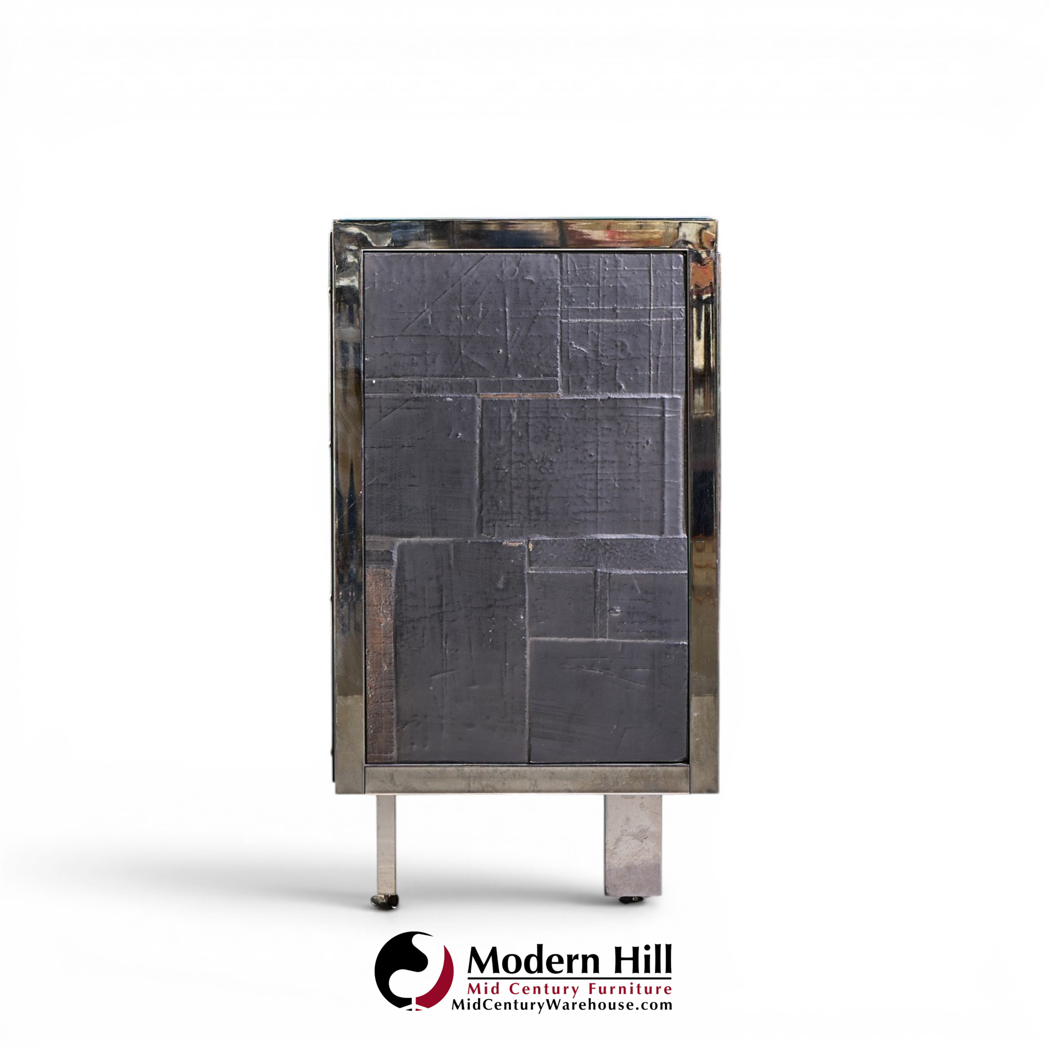 Pia Manu Brutalist Mid Century Steel, Chrome and Glass Credenza