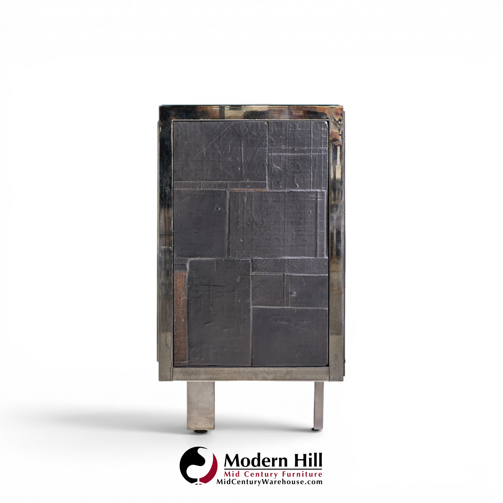 Pia Manu Brutalist Mid Century Steel, Chrome and Glass Credenza