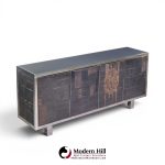 Pia Manu Brutalist Mid Century Steel, Chrome and Glass Credenza