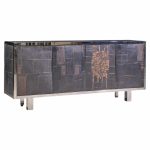 Pia Manu Brutalist Mid Century Steel, Chrome and Glass Credenza