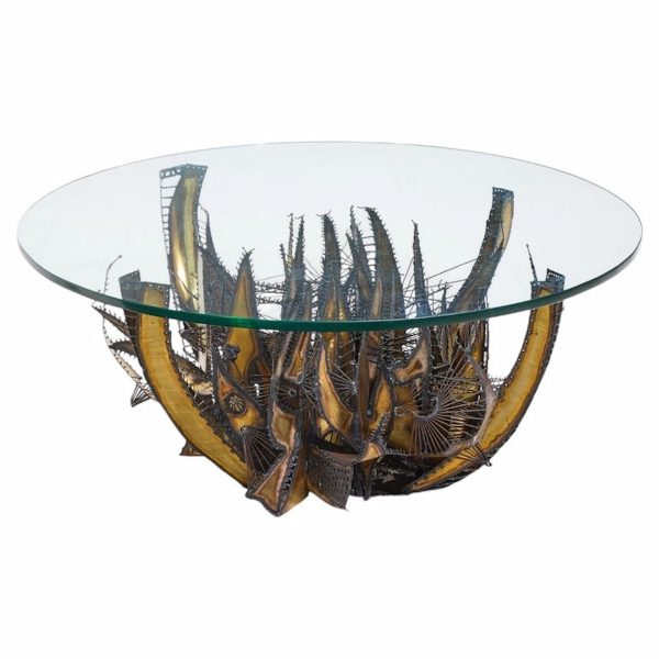 Silas Seandel Style Brutalist Mid Century Illuminated Sculptured Metal Coffee Table