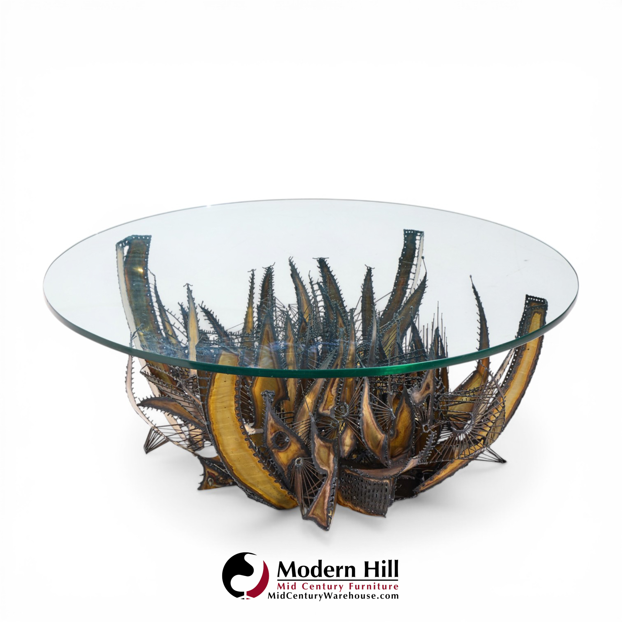 Silas Seandel Style Brutalist Mid Century Illuminated Sculptured Metal Coffee Table