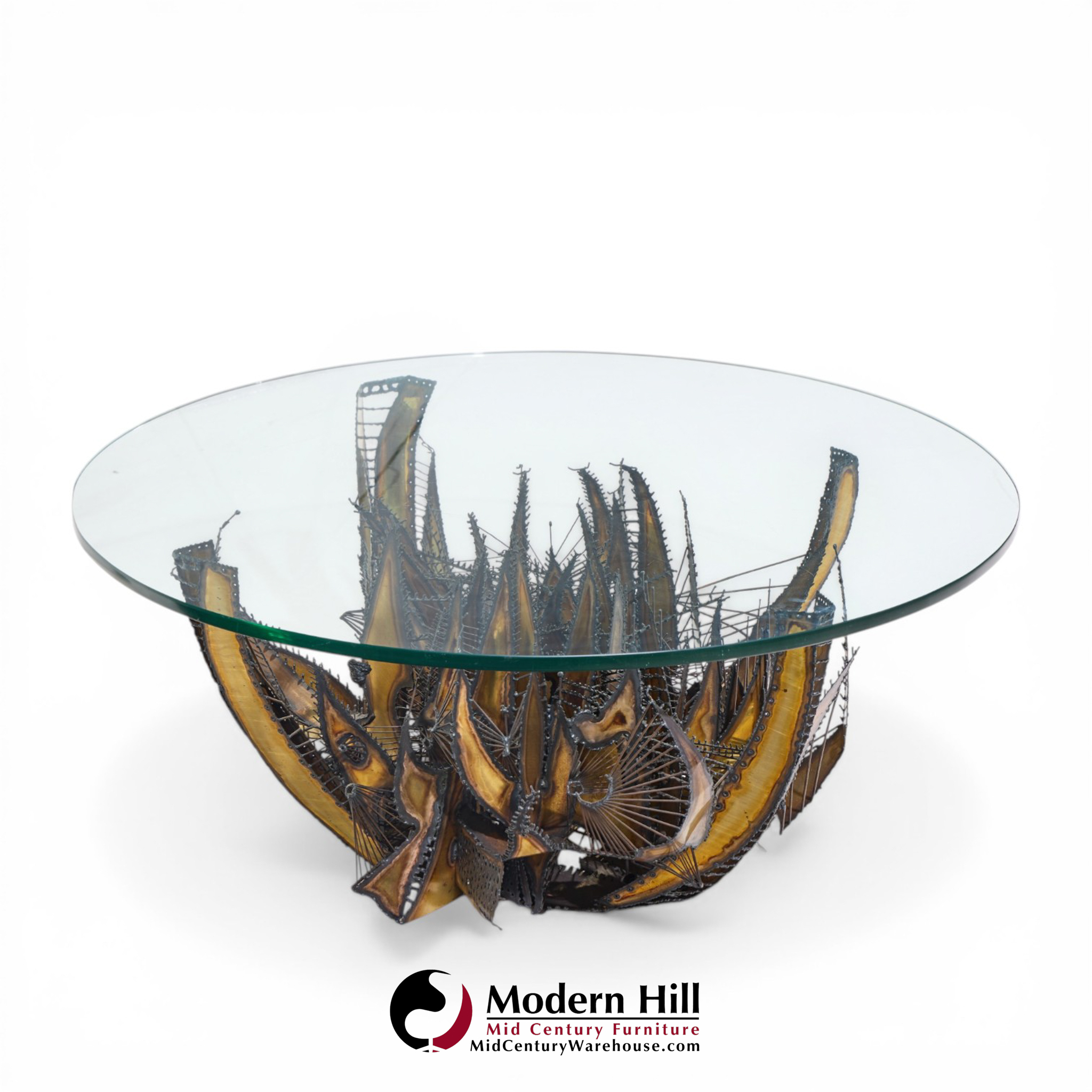 Silas Seandel Style Brutalist Mid Century Illuminated Sculptured Metal Coffee Table