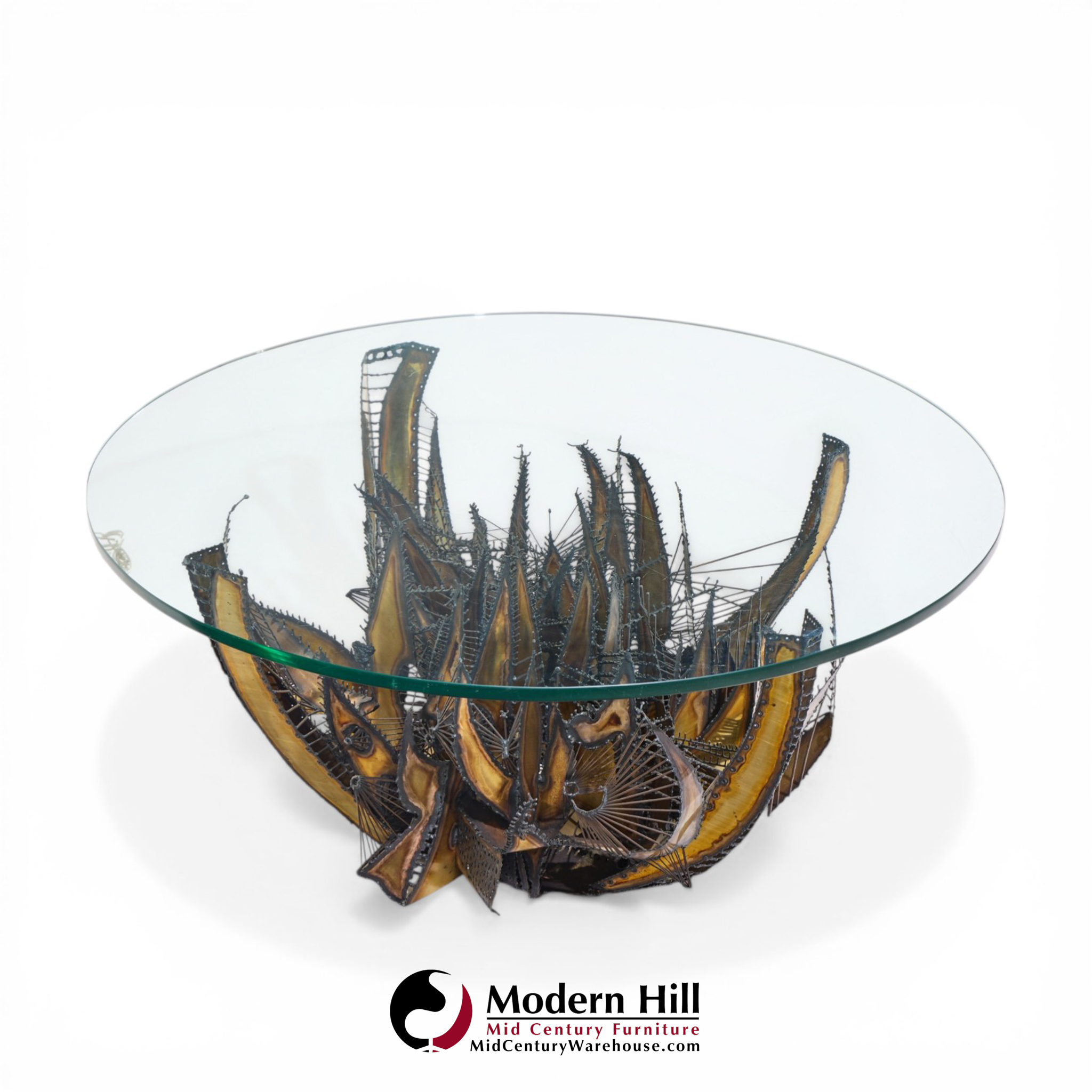 Silas Seandel Style Brutalist Mid Century Illuminated Sculptured Metal Coffee Table