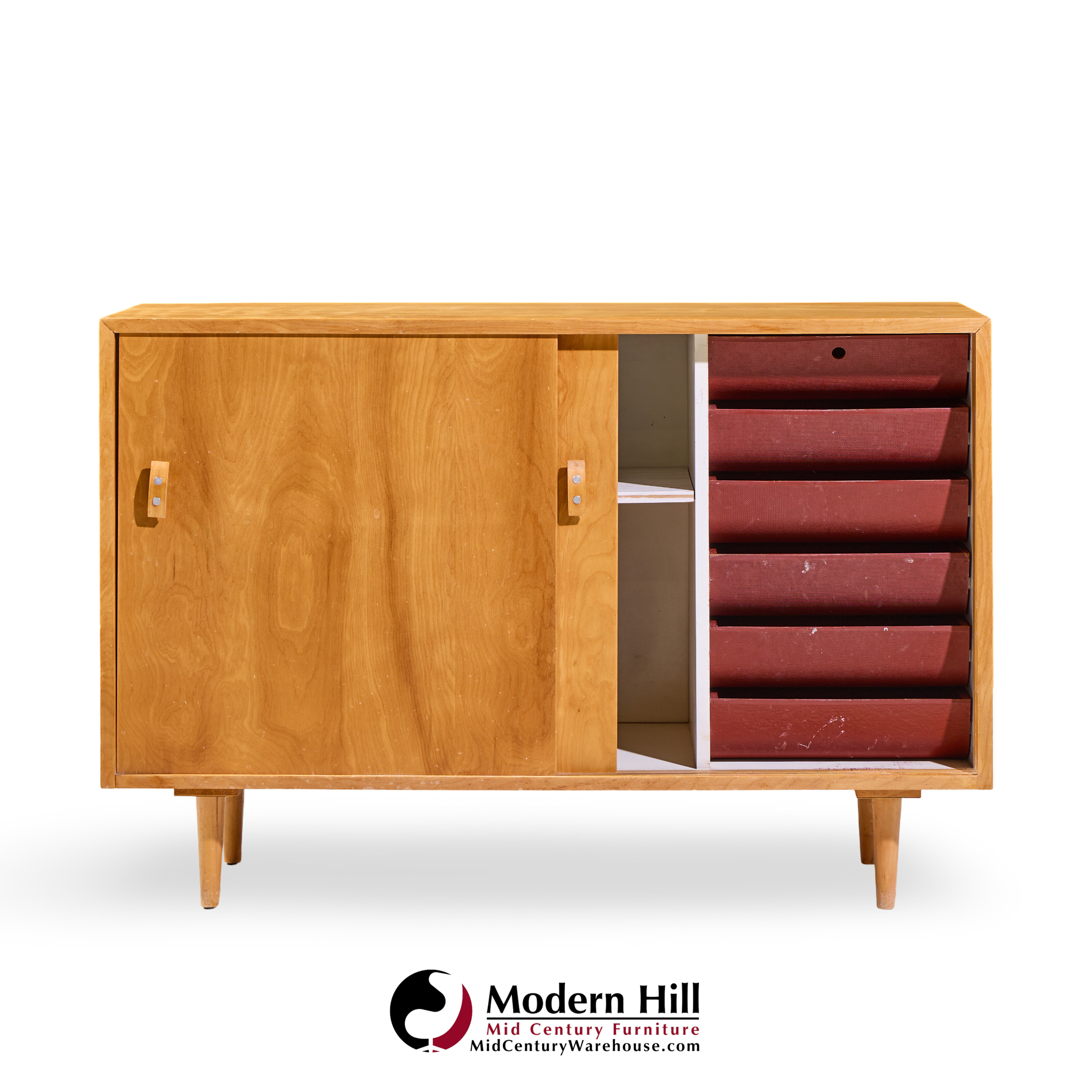 Stanley Young for Glenn of California Mid Century Walnut Sliding Door Credenza