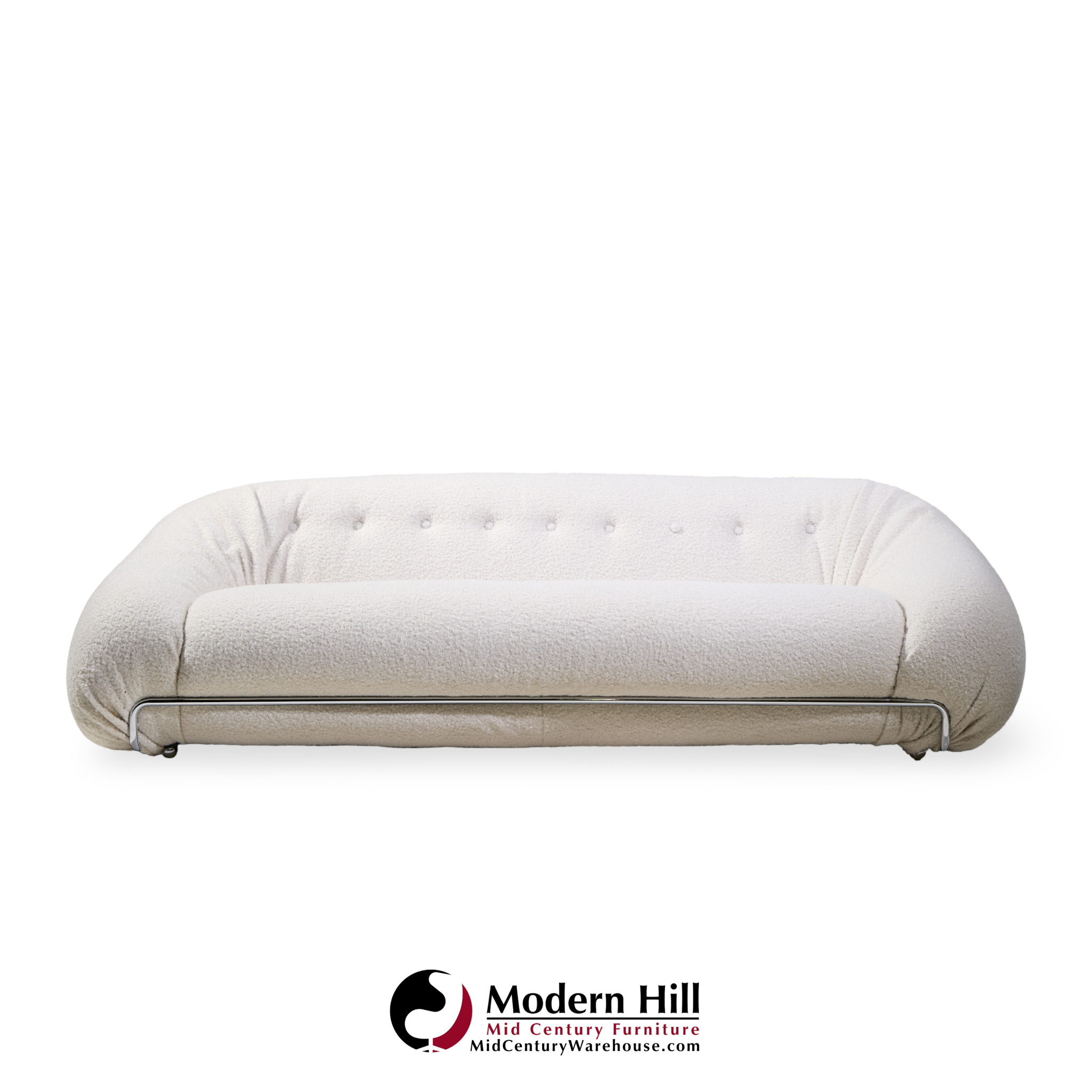 tobia scarpa style italian boucle and chrome sofa