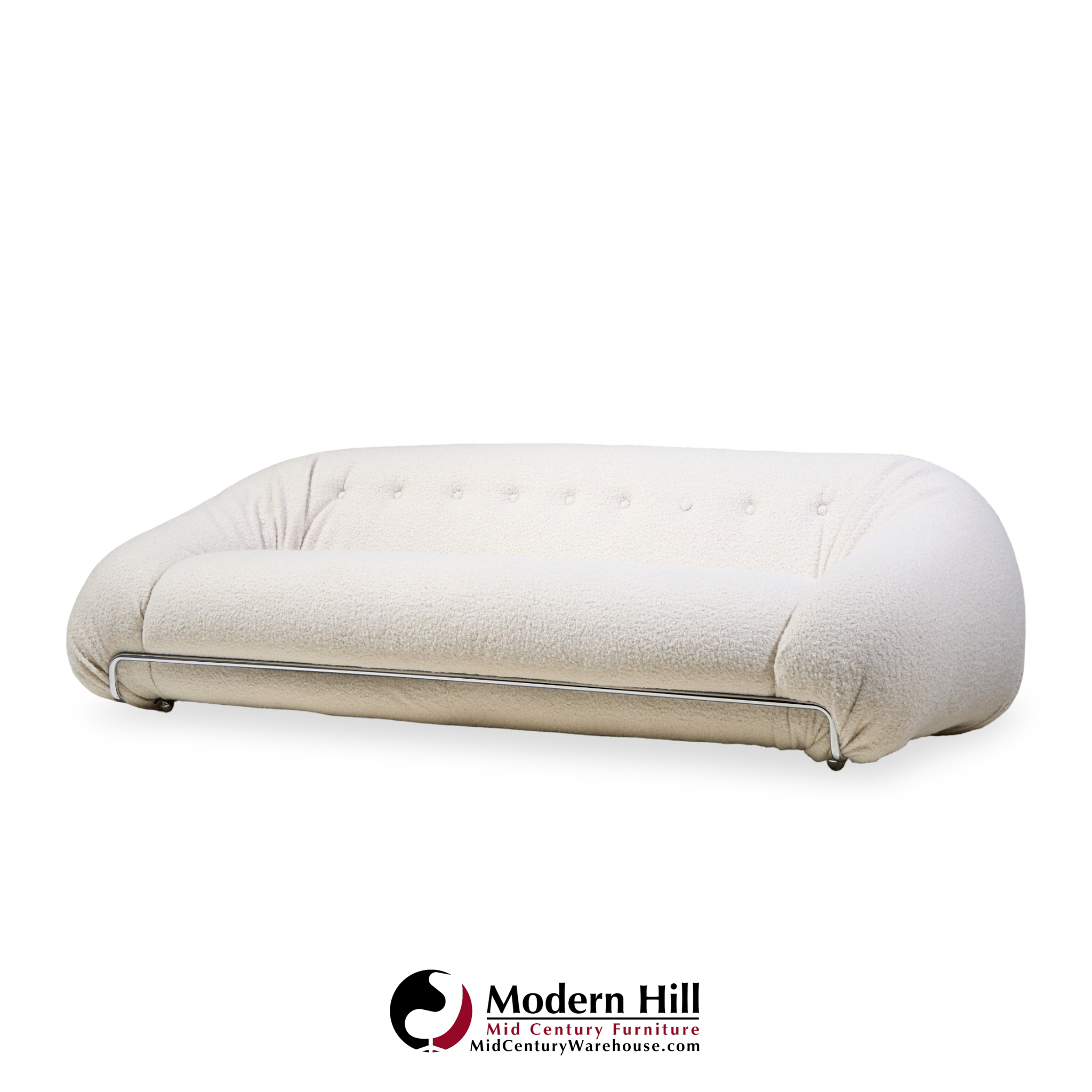 tobia scarpa style italian boucle and chrome sofa