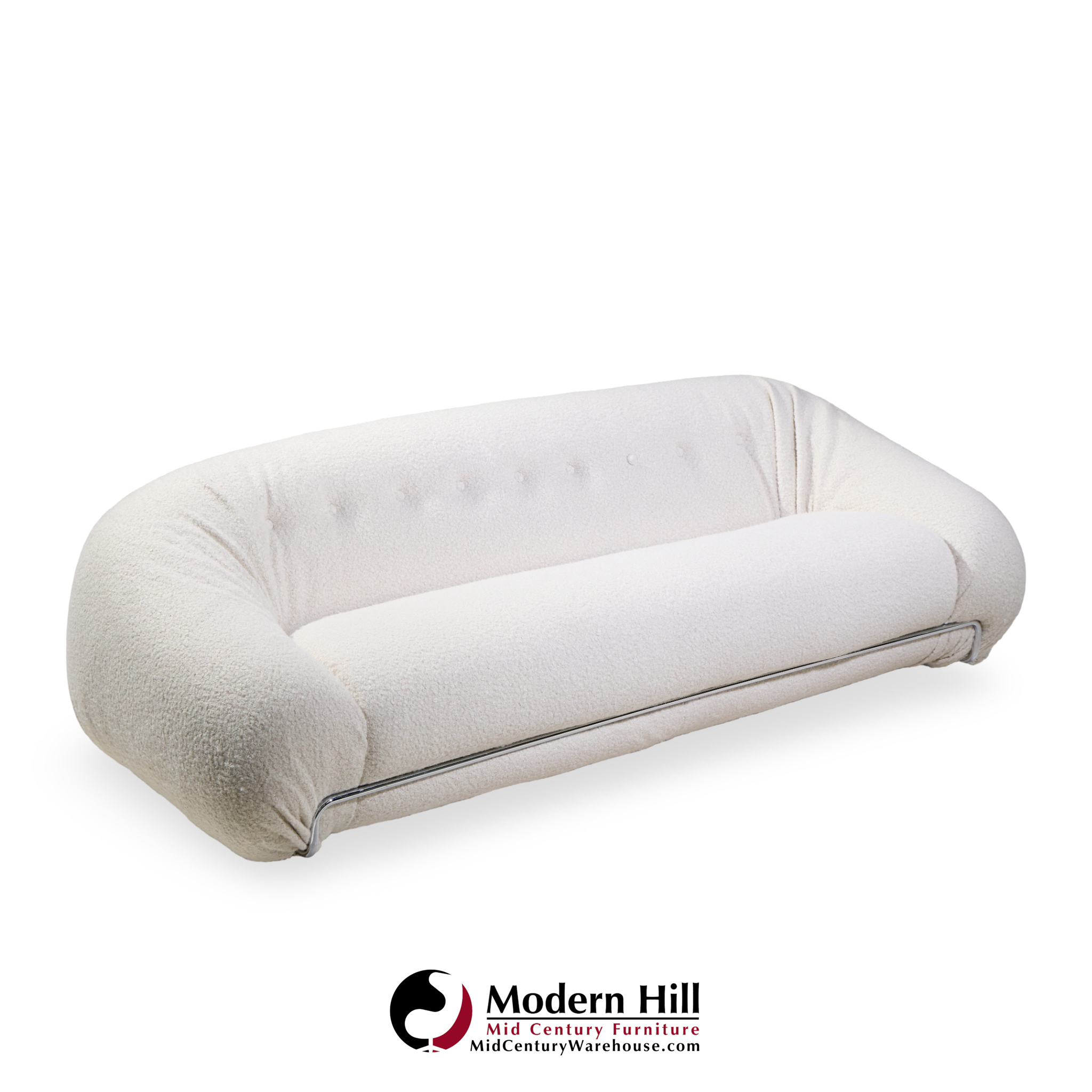 tobia scarpa style italian boucle and chrome sofa