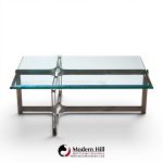 Tom Lopinski for Dunbar Mid Century Bronze, Rosewood and Glass Coffee Table