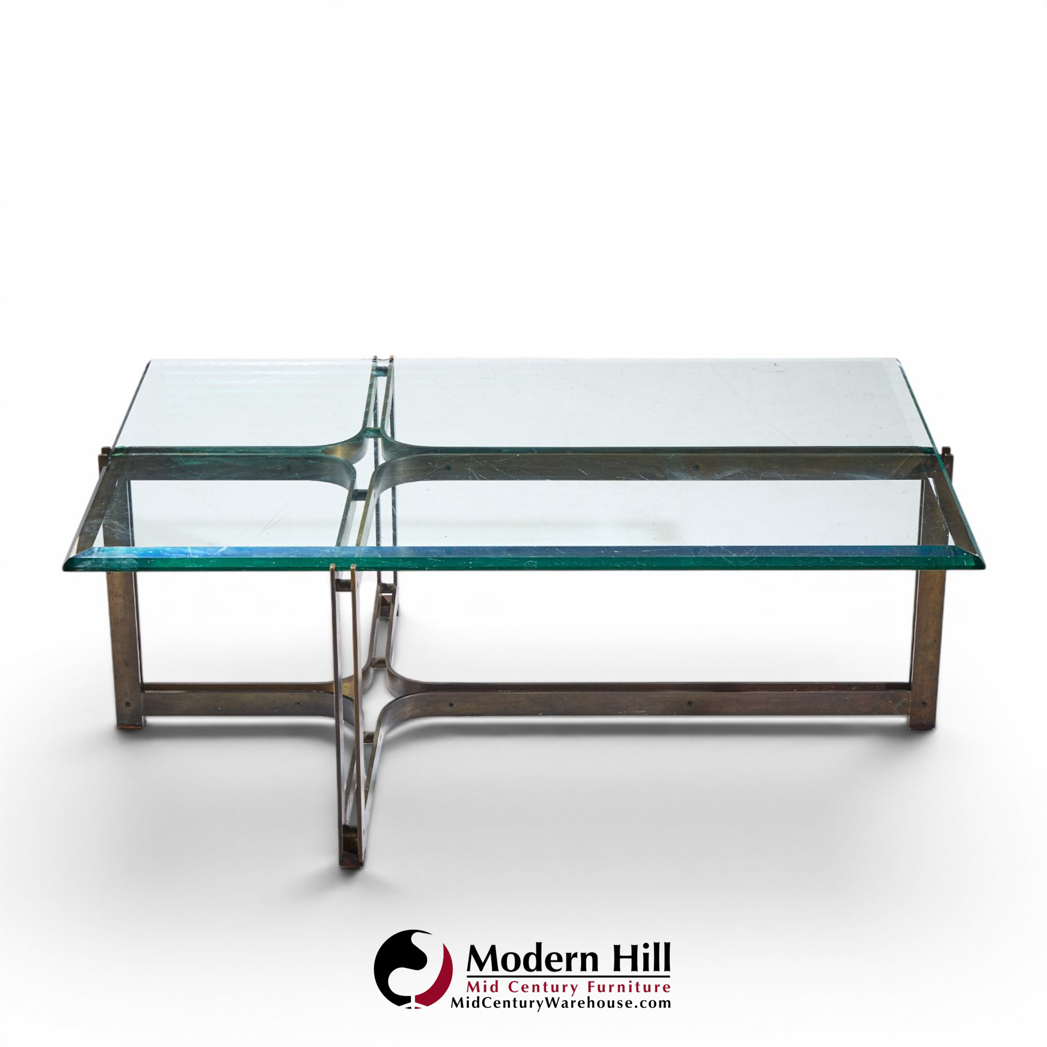 Tom Lopinski for Dunbar Mid Century Bronze, Rosewood and Glass Coffee Table