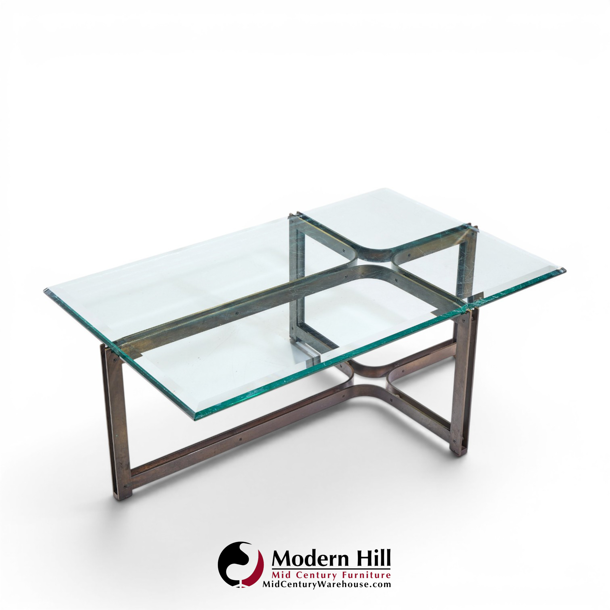 Tom Lopinski for Dunbar Mid Century Bronze, Rosewood and Glass Coffee Table