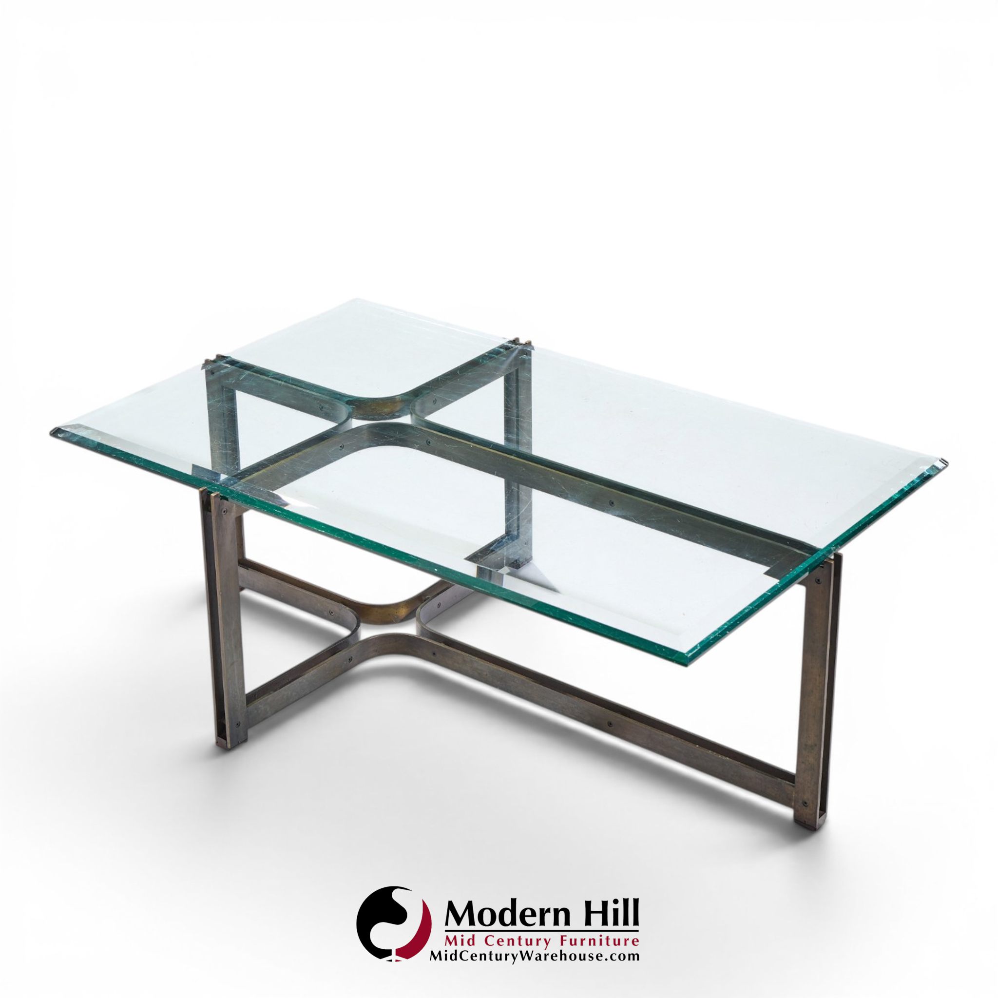 Tom Lopinski for Dunbar Mid Century Bronze, Rosewood and Glass Coffee Table