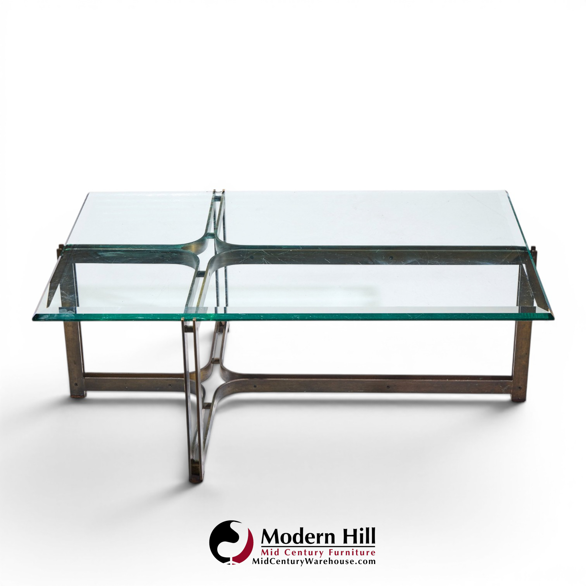 Tom Lopinski for Dunbar Mid Century Bronze, Rosewood and Glass Coffee Table
