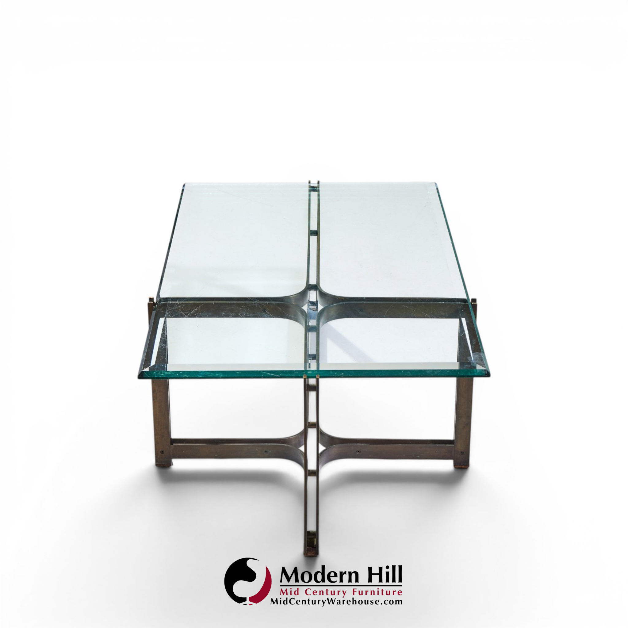 Tom Lopinski for Dunbar Mid Century Bronze, Rosewood and Glass Coffee Table