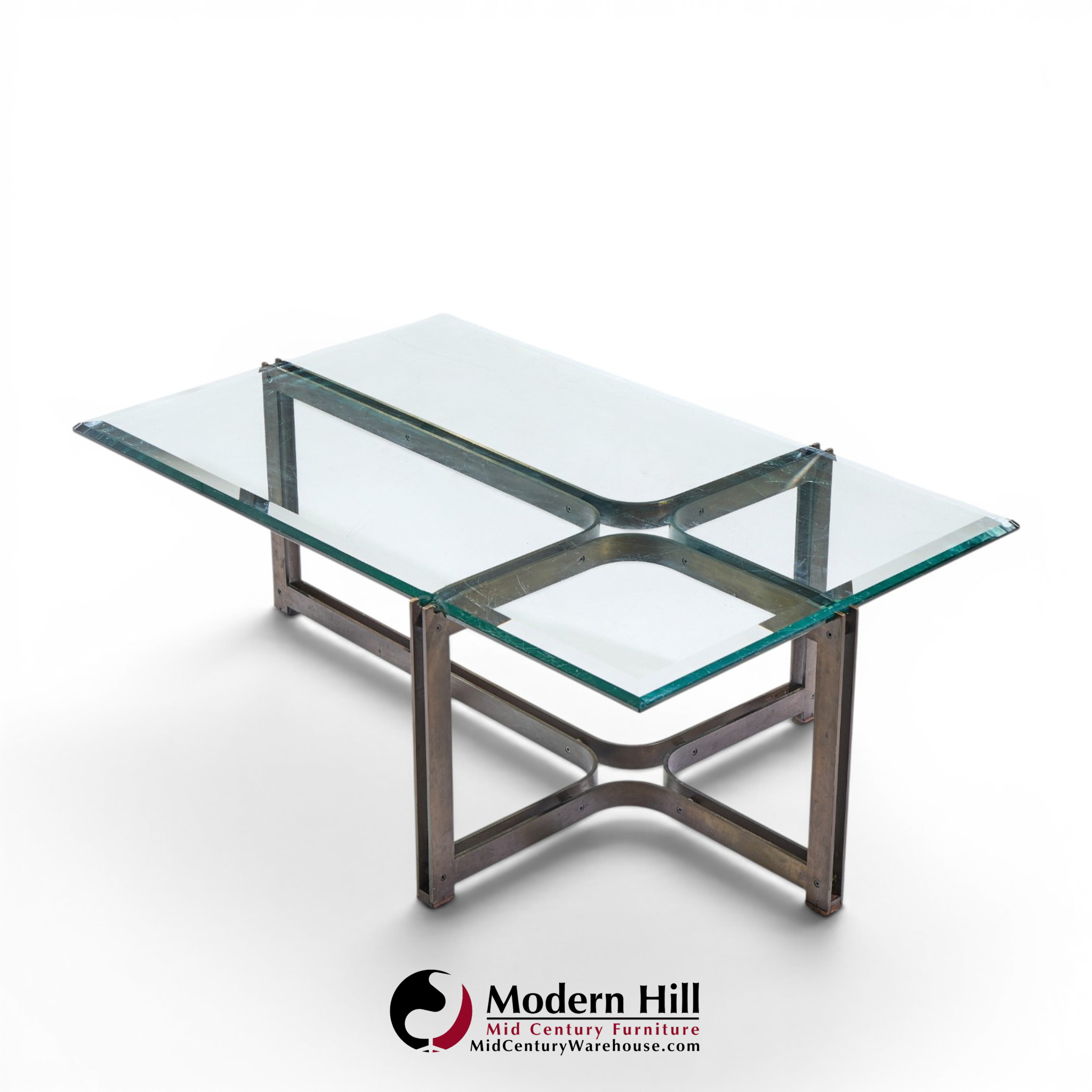 Tom Lopinski for Dunbar Mid Century Bronze, Rosewood and Glass Coffee Table