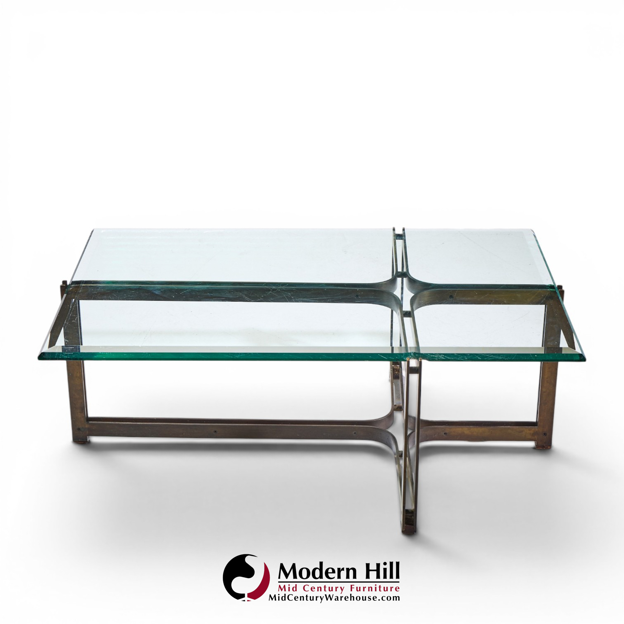Tom Lopinski for Dunbar Mid Century Bronze, Rosewood and Glass Coffee Table