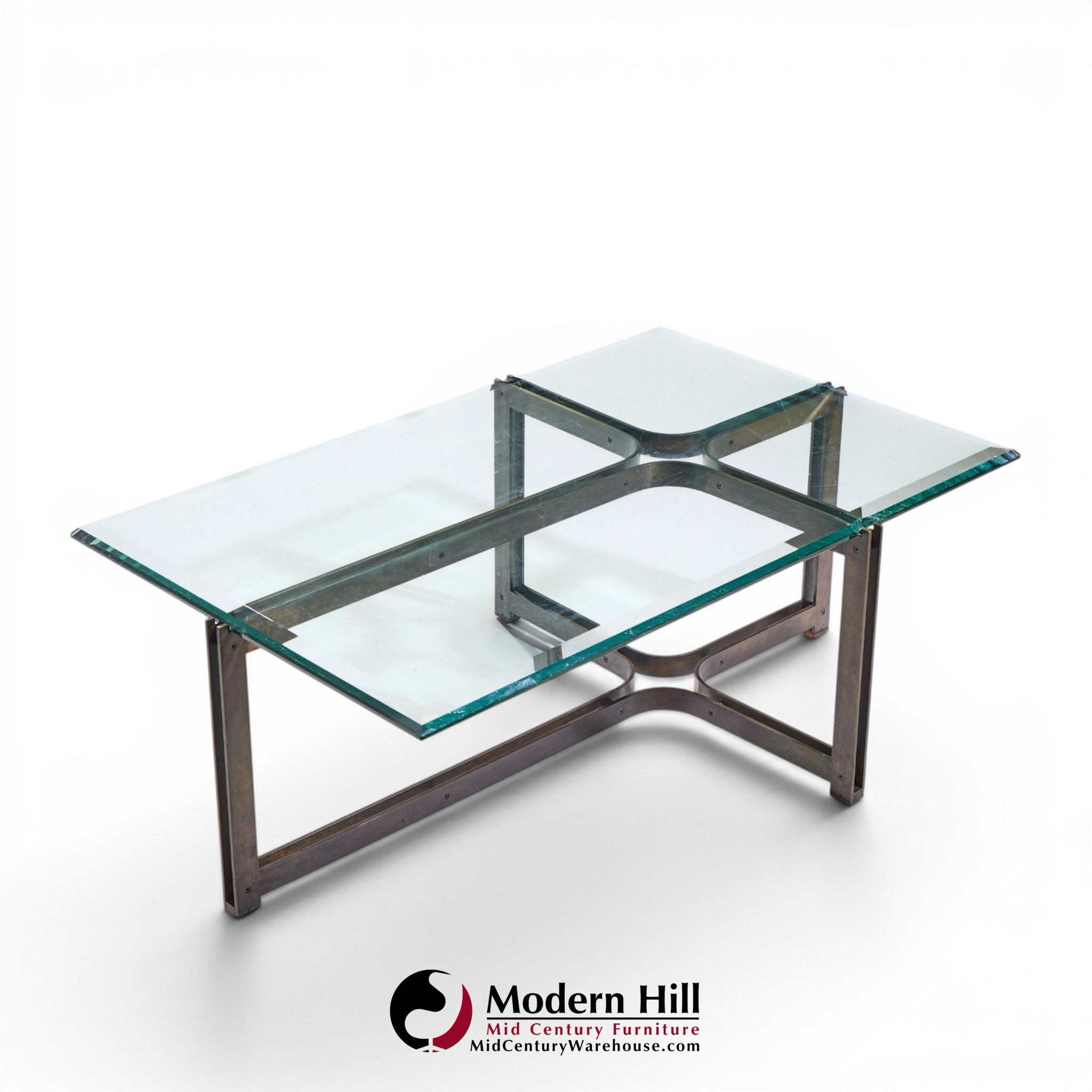 Tom Lopinski for Dunbar Mid Century Bronze, Rosewood and Glass Coffee Table